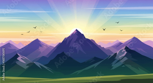 Majestic Sunrise Over Purple Mountain Range A Serene Landscape