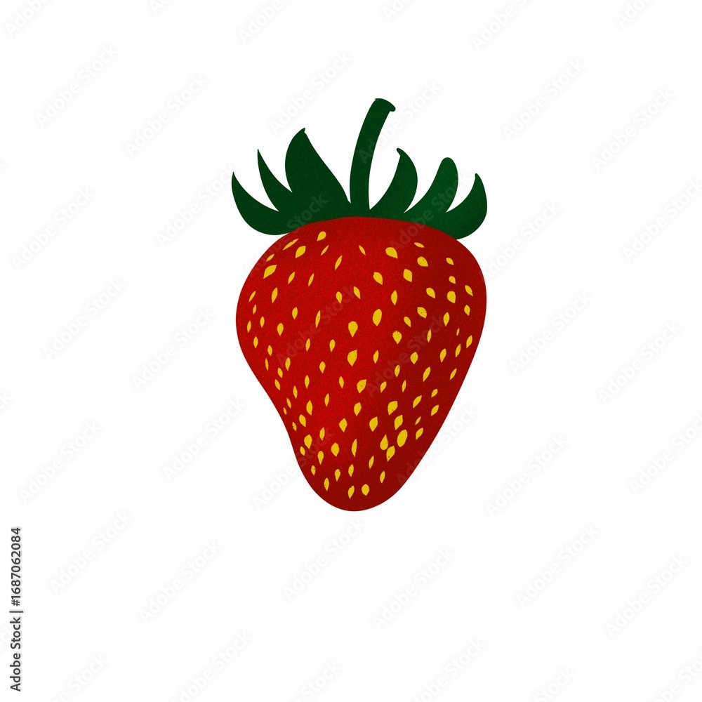 Fototapeta premium Strawberry with Green Leaves Flat Vector Food Illustration