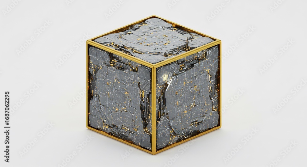 Obraz premium Cube abstrait or gris lumineux texture riche d�tails. AI Generated