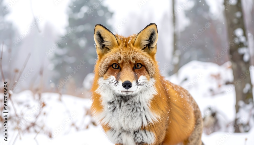 Obraz premium Red fox in snowy forest