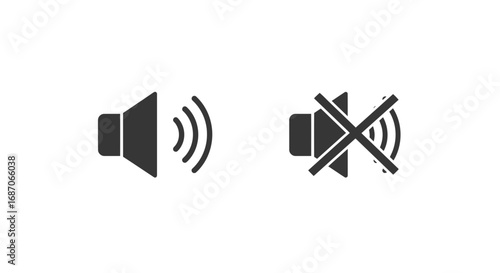 Audio volume control icons: speaker with sound waves and muted speaker illustration