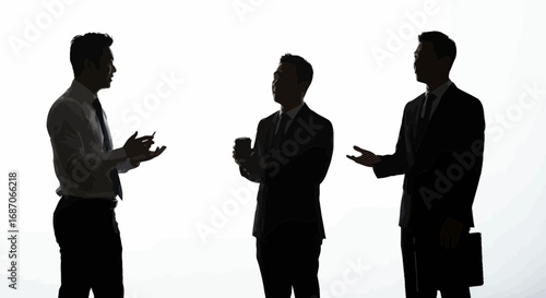 Businessmen silhouettes having a discussion in a meeting on a light background