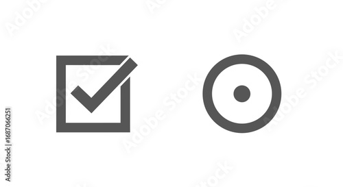 Check mark box symbol and circle with dot representing validation and selection