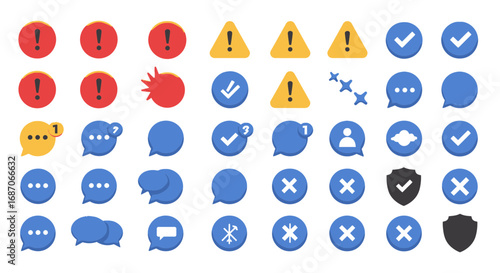 Comprehensive collection of alert, notification and validation system icons elements