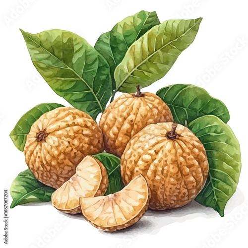 Santol, watercolor painting vector, isolated on a white background.