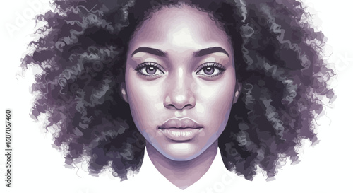 Elegant artistic portrait of a young african american woman with curly hair