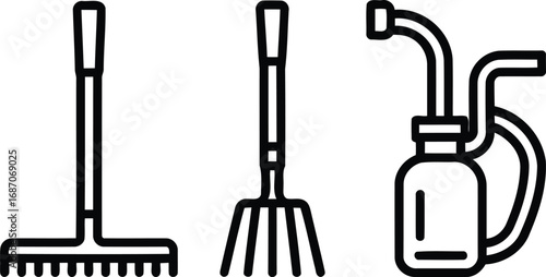Elevate Your Garden with Iconic Line Art A Trio of Essential Gardening Tools for Thriving Green Spaces