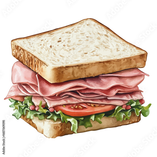 Sandwich, watercolor painting vector, isolated on a white background.