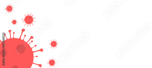 Colorful virus cells create a striking design on white space.