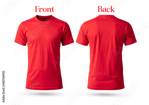 Red t shirt isolated on white background blank cotton casual clothing template front and back view