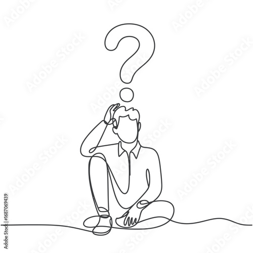 Man sitting with a large question mark above his head