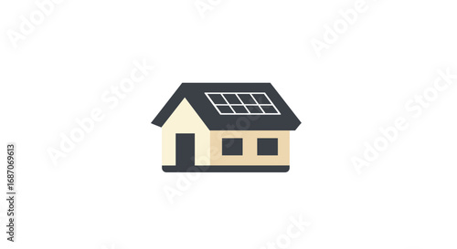 Illustration of a house with solar panels, representing sustainable living and renewable energy