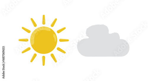 Illustration featuring sun and cloud on a plain background offering weather depiction
