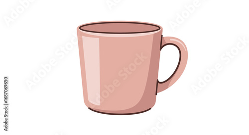 Illustration of a simple rose pink ceramic mug with handle on white background