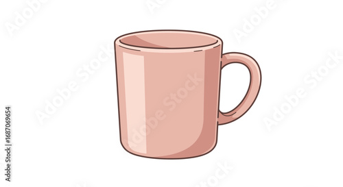 Illustration of an elegant pink ceramic coffee mug with a minimalist design