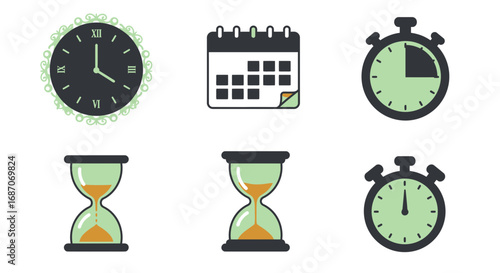 Illustrative time management elements composition emphasizing schedule and punctuality
