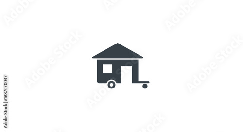 Minimalist icon of a tiny house on wheels, promoting nomadic lifestyle concept