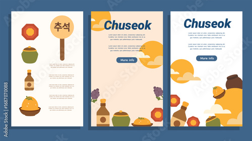 Modern Chuseok template with food drinks autumn sky and culture