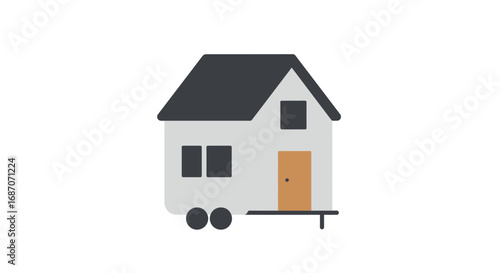 Stylized Tiny House on Wheels Illustration for Sustainable Living Concept