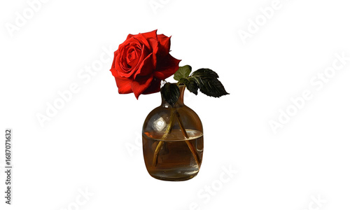 Elegant Red Rose in Glass Vase PNG | Luxury Botanical Clipart for Minimalist Decor, Romantic Still Life & Floral Art.