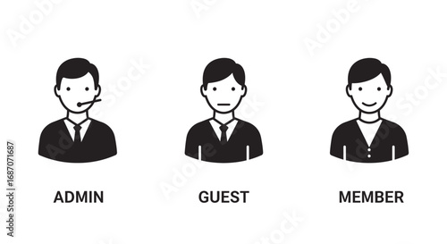 User roles illustration: Administrator, Guest and Member icons for web design