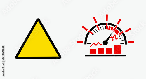 Warning sign combined with performance measurement gauge, symbolizing critical metrics