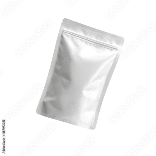 Plain White Stand-Up Pouch for Packaging Products, Ideal for Food, Snacks, or Nutritional Supplements, Isolated on White Background