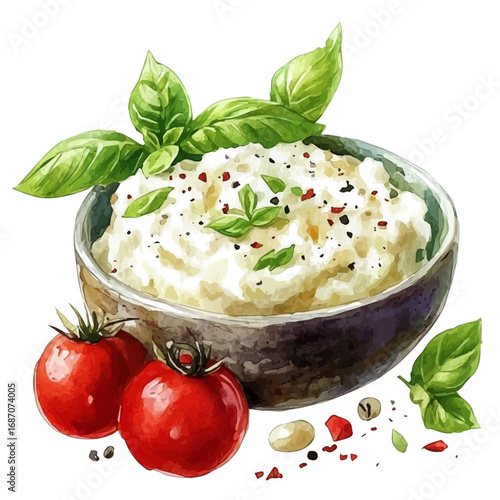 Risotto, watercolor vector, isolated on a white background.