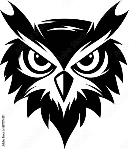 Owl silhouette black and white vector illustration set, nocturnal bird graphic design for logo, emblem, nature decoration