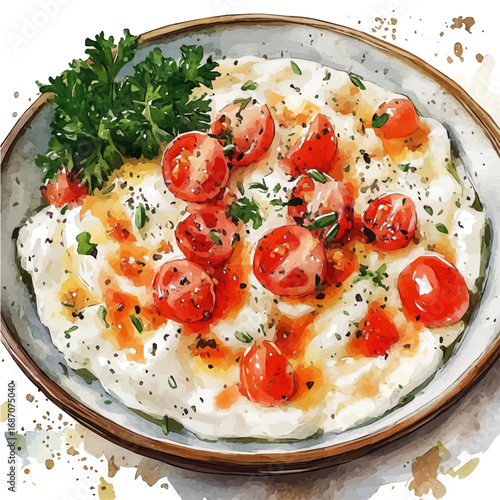 watercolor vector of Risotto, isolated on a white background.