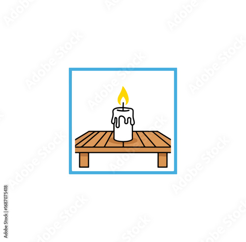 White candle on wooden table illustration