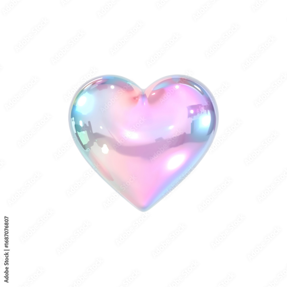 Obraz premium Iridescent Heart A Glossy, Romantic Symbol Against a Clean White Background
