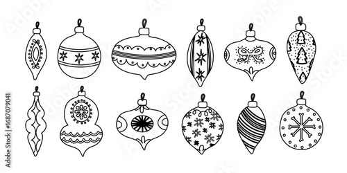 Outline christmas baubles ball ornaments decorative set