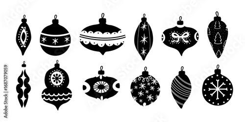Black silhouette baubles ball ornaments decorative set