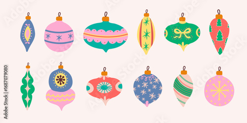 Vintage colorful christmas baubles ball decorative set