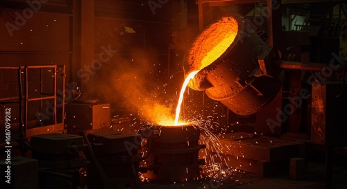 Wallpaper Mural Cinematic photography of molten metal being poured into a mold, glowing orange light, sparks flying, dramatic shadows, ultra-detailed, full HD, high resolution. Torontodigital.ca