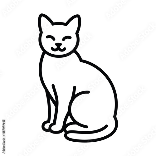Simple line drawing of a contented white cat sitting gracefully