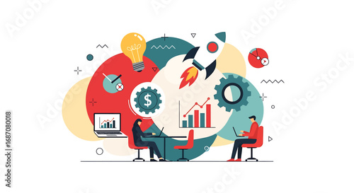 Innovative business project development with collaboration and creative growth
