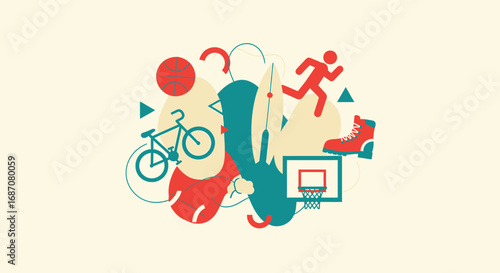 Dynamic shapes and colors abstract composition for vibrant athletic lifestyle