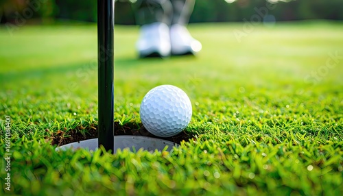 Golf Ball Near Hole on Green Course Close-Up