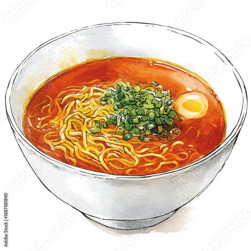Ramen, watercolor illustration vector, isolated on a white background.