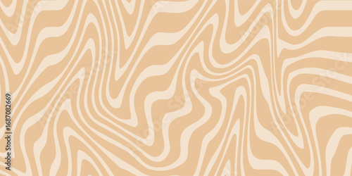 Beige marble acrylic swirl seamless pattern. Coffee latte, caramel, ice cream texture. 1970s trippy psychedelic waves print background.