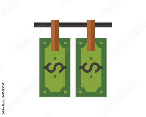 Money Laundering Green Bills Hanging Out to Dry, Illustrative Concept