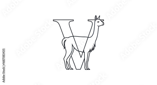 Stylized Line Art of a Llama Integrated with the Letter V.