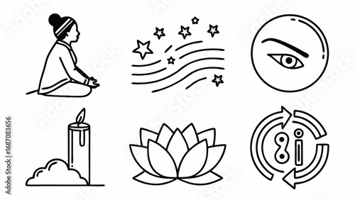 Mindfulness and Spirituality Icons - Meditation, Energy, and Inner Vision.