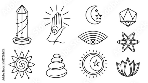 Hand Drawn Collection of Mystical and Spiritual Symbols.