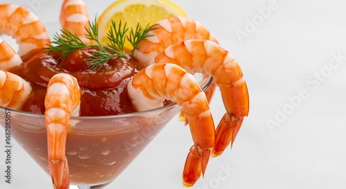 Crevettes juteuses sauce cocktail lumineuse d�licieux repas. AI Generated