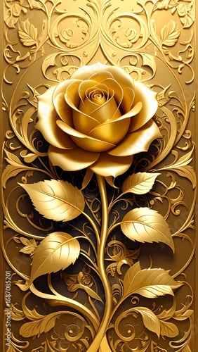Gold Rose on Ornate Background