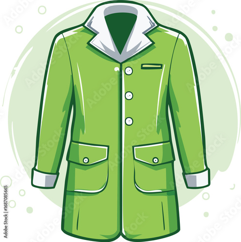 A green winter parka jacket. Vector illustration of warm outerwear for cold weather. A modern fashion concept for seasonal apparel and clothing design. Generative AI