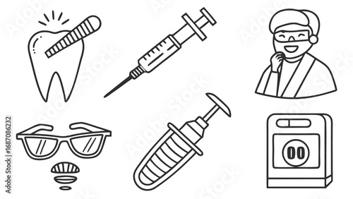 Dental health and medical tools for oral care and treatment.